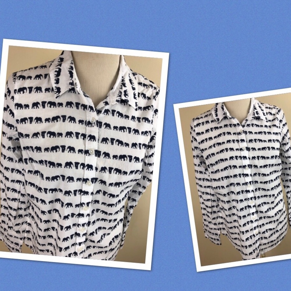 Crown&Ivy Elephant Oxford cotton blouse medium